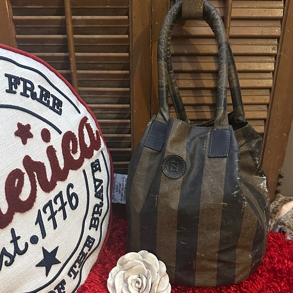 Fendi Black and Brown Striped Tote
